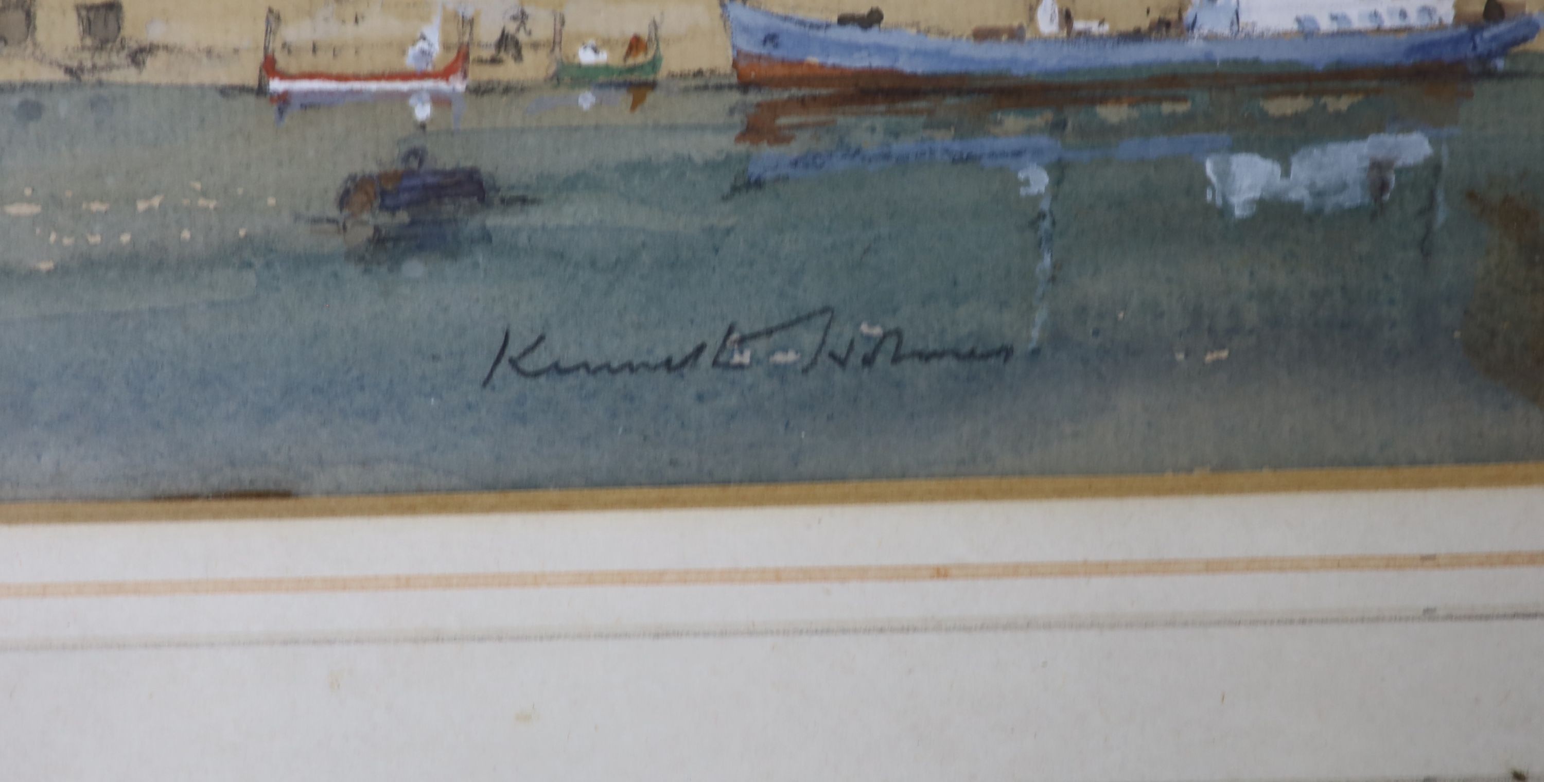 Kenneth Holmes (1906-1994), watercolour, HMS London visiting Malta 1979, signed, 20 x 39cm